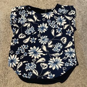 Women’s Navy Blue Floral Cap-Sleeve Top